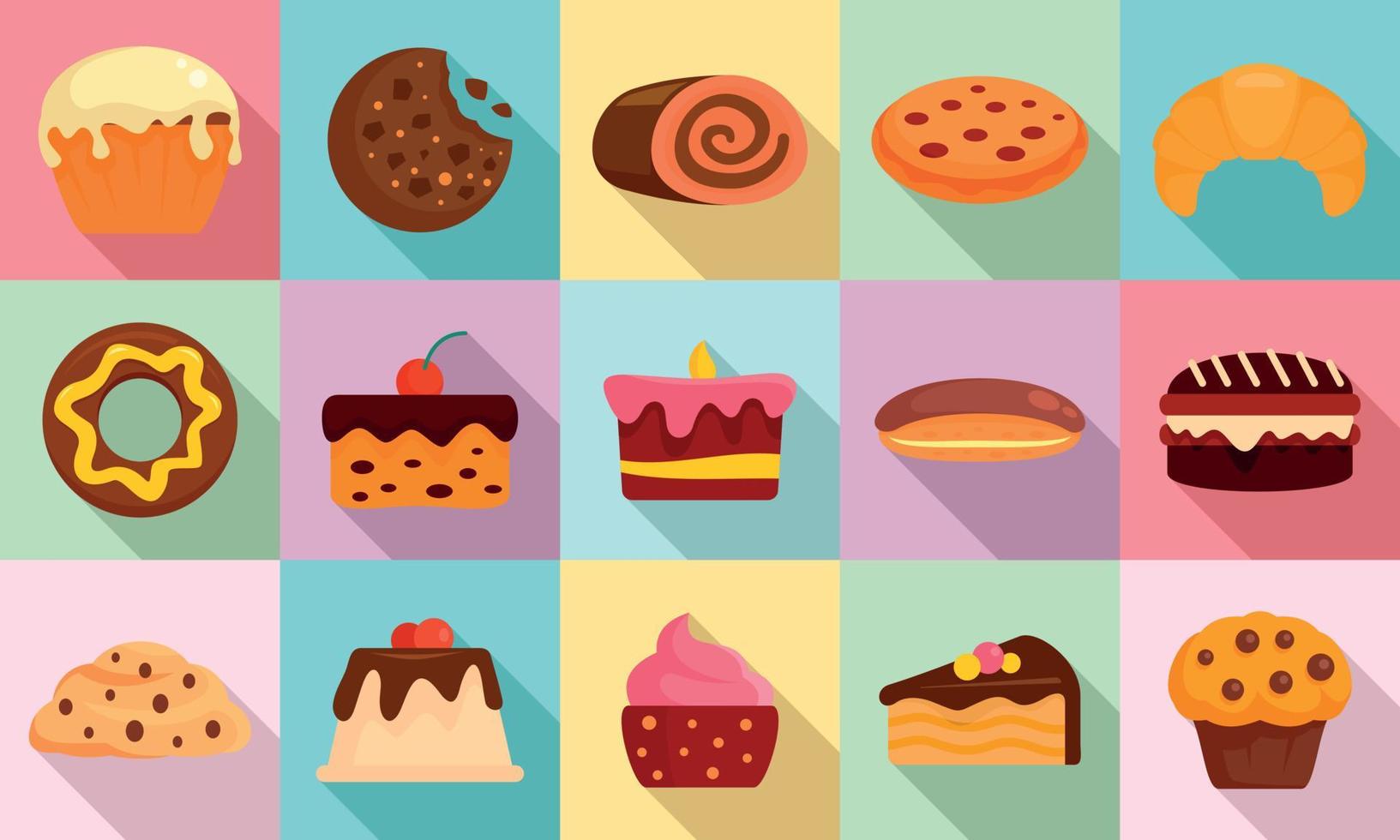 Confectionery icons set, flat style vector