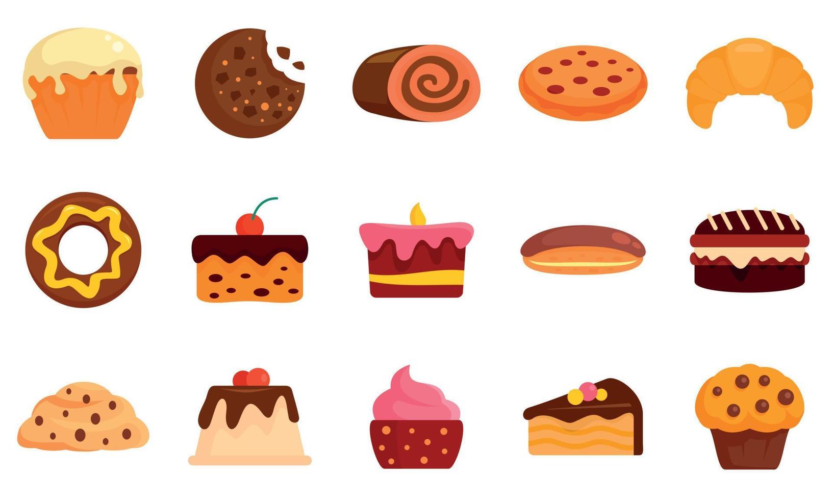 Confectionery icons set, flat style vector