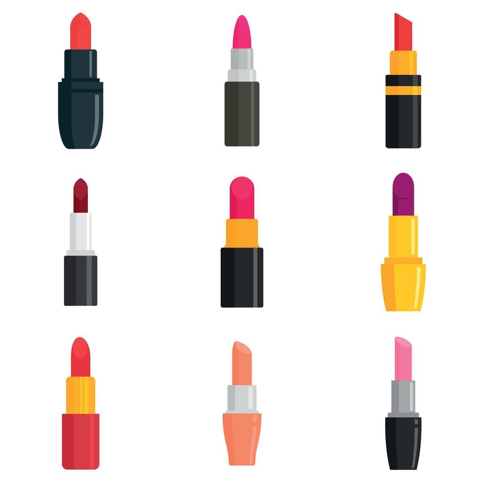 Lipstick icons set, flat style vector