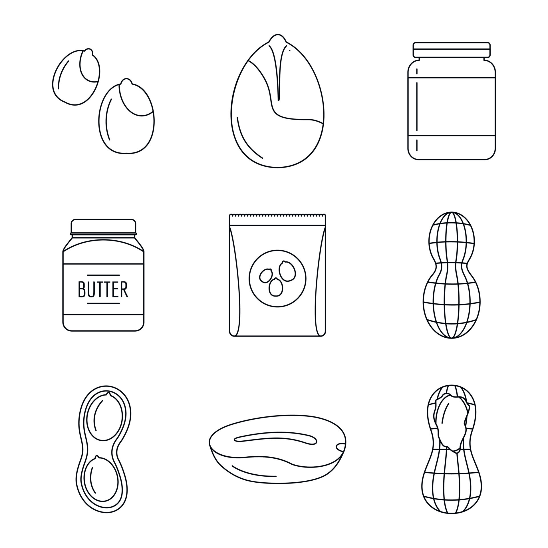 Peanut nuts butter jar icons set, outline style 8786889 Vector Art at