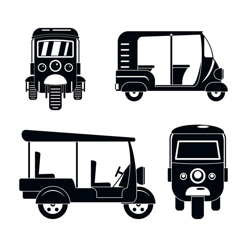 tuk rickshaw tailandia conjunto de iconos, estilo simple vector