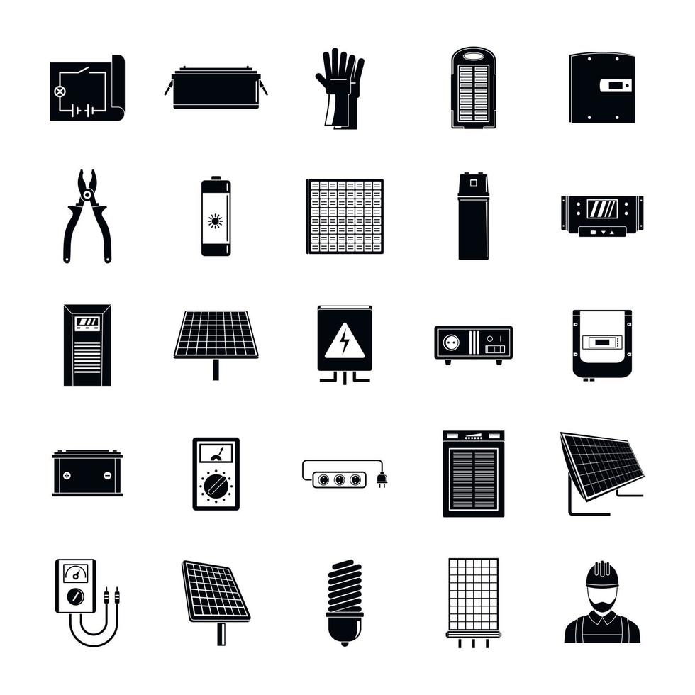 Solar energy equipment icons set, simple style vector