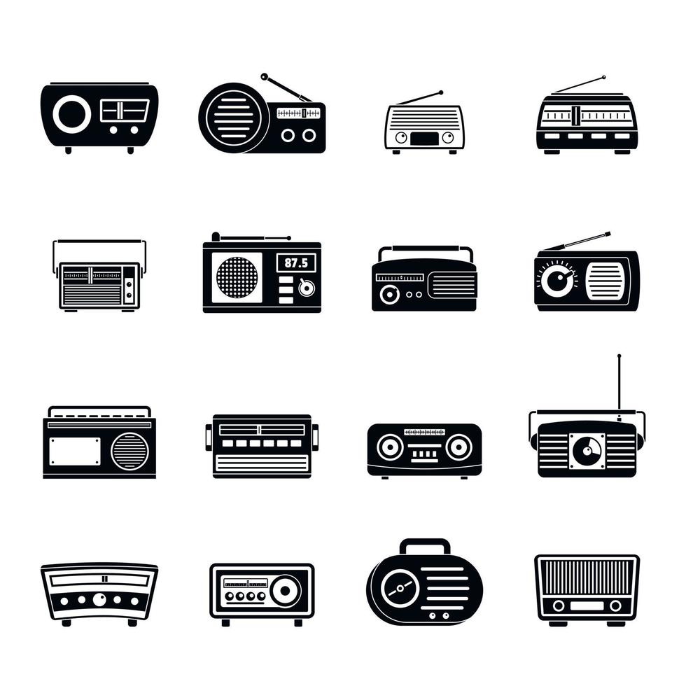 Radio music old device icons set, simple style vector