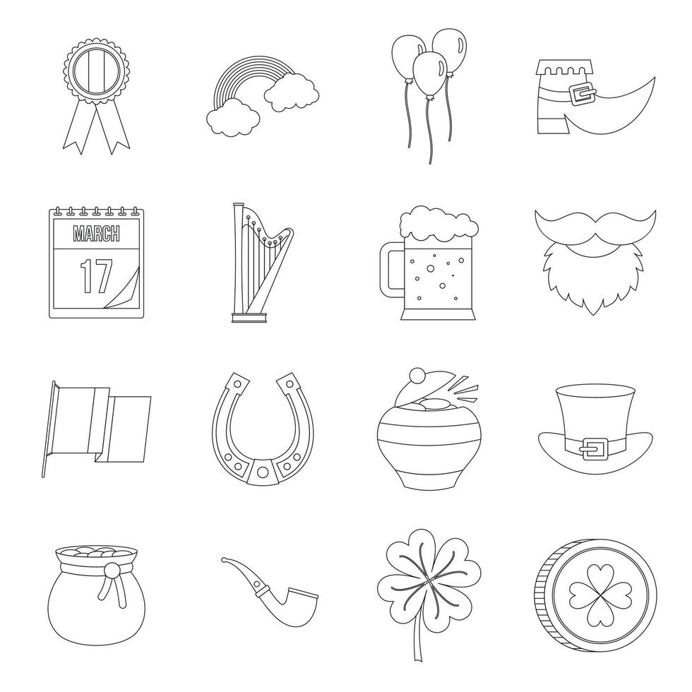 Saint Patrick icons set, outline style vector