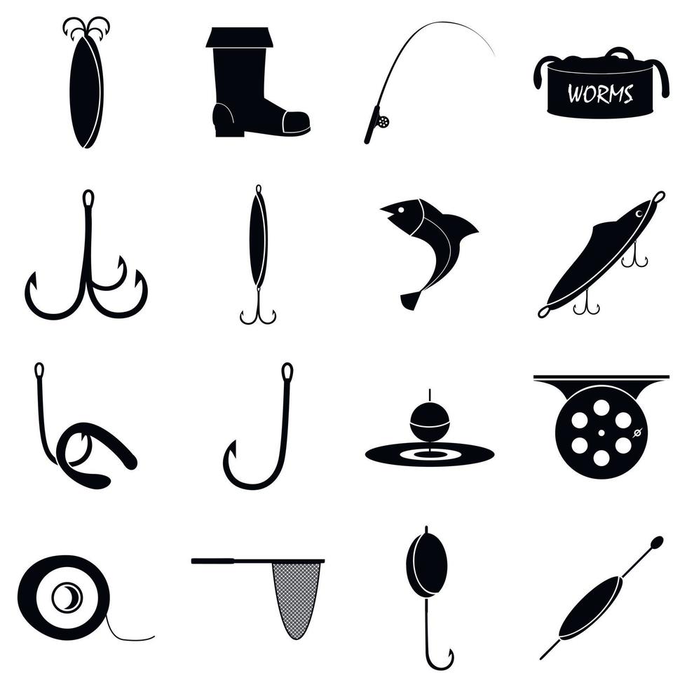 Fishing tools items icons set, simple style vector