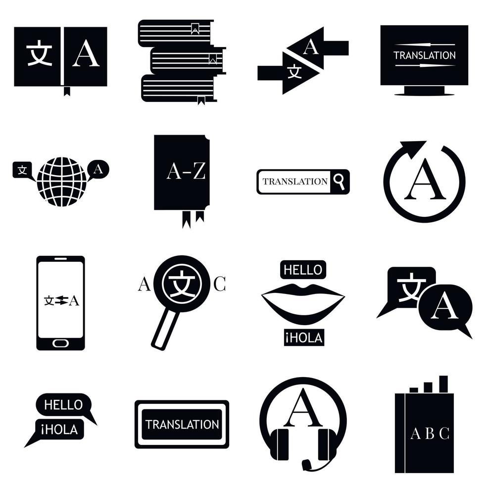 Translator profession icons set, simple style vector