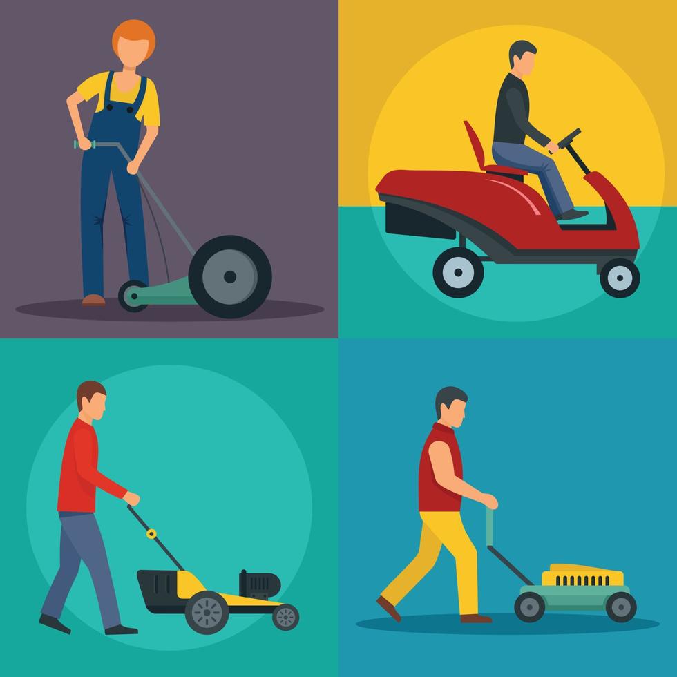 Lawnmower service banner concept set, flat style vector