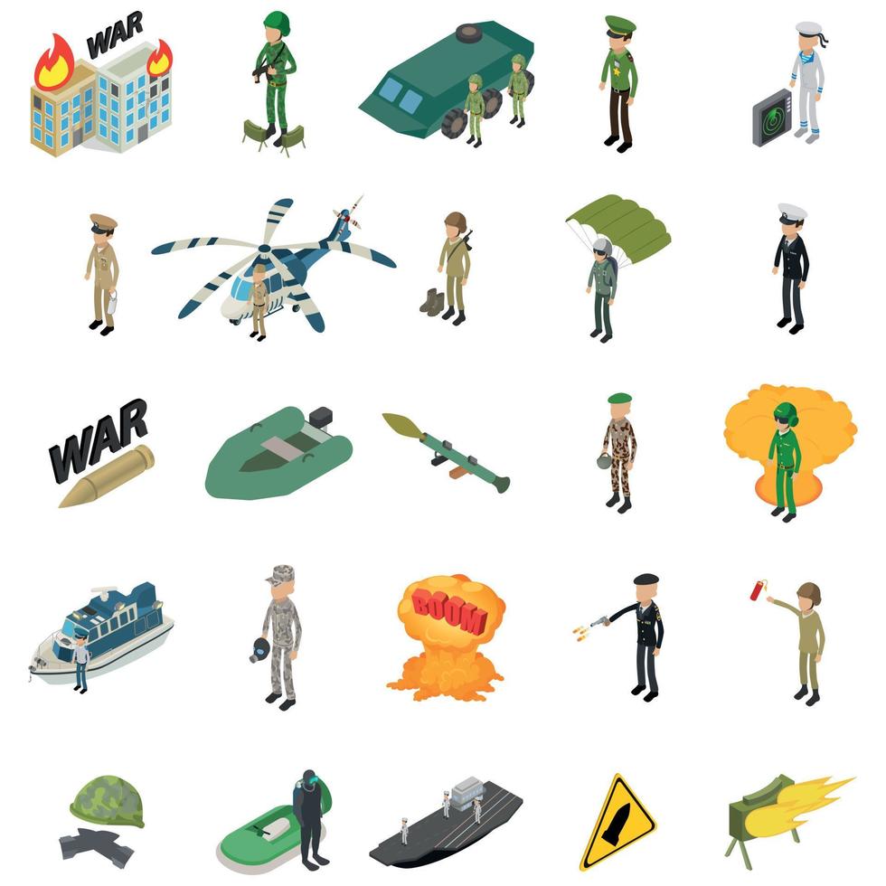 Soldier military icons set, isometric style vector