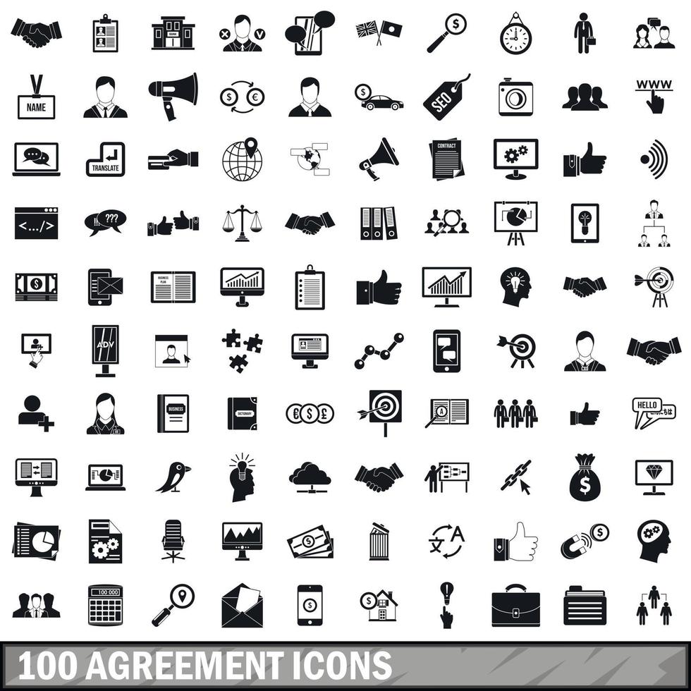 100 agreement icons set, simple style vector