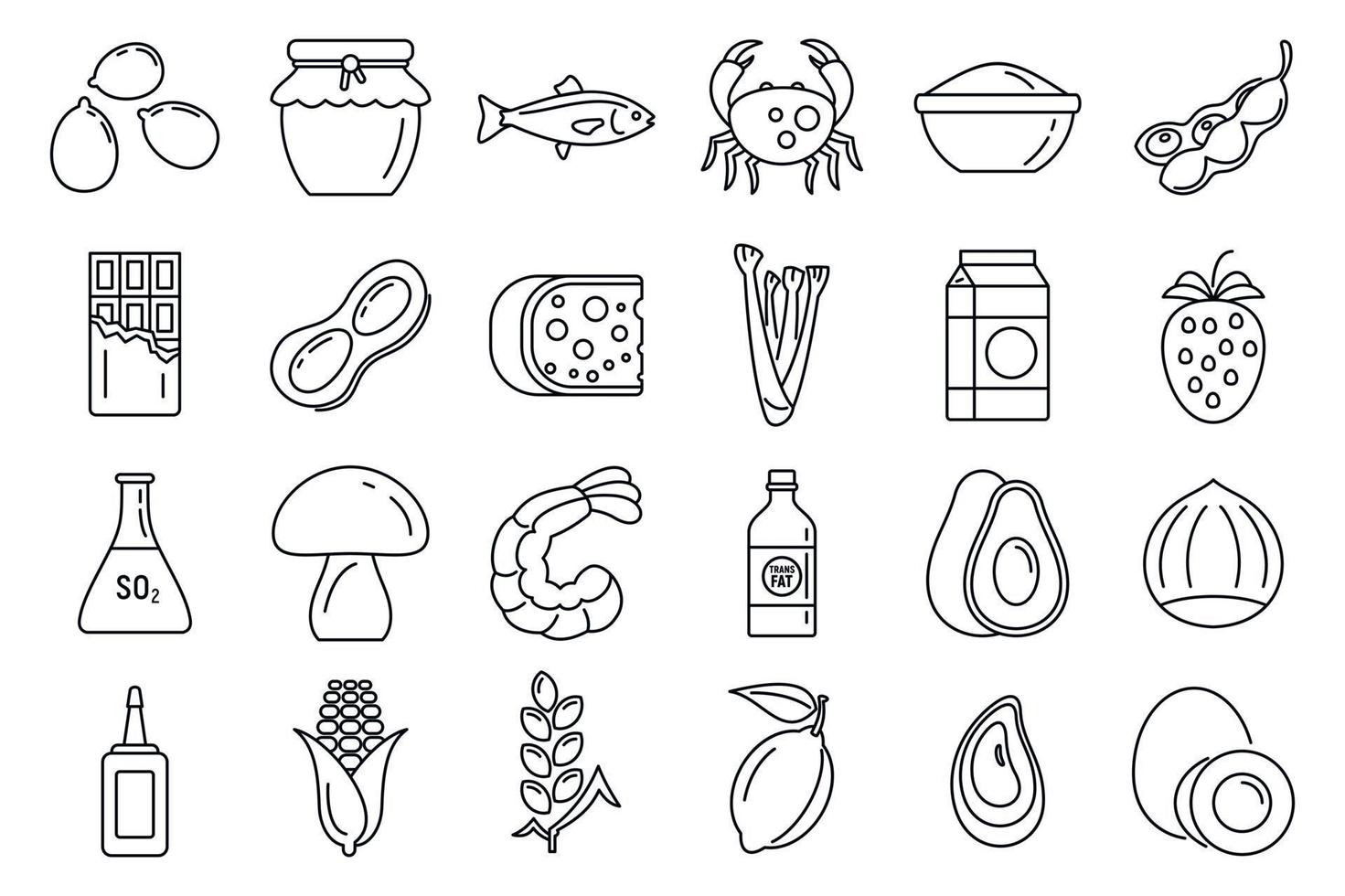 conjunto de iconos de alergia a productos biológicos, estilo de contorno vector