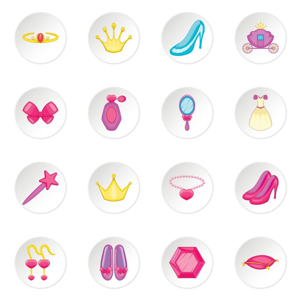 Princess doll icons set vector
