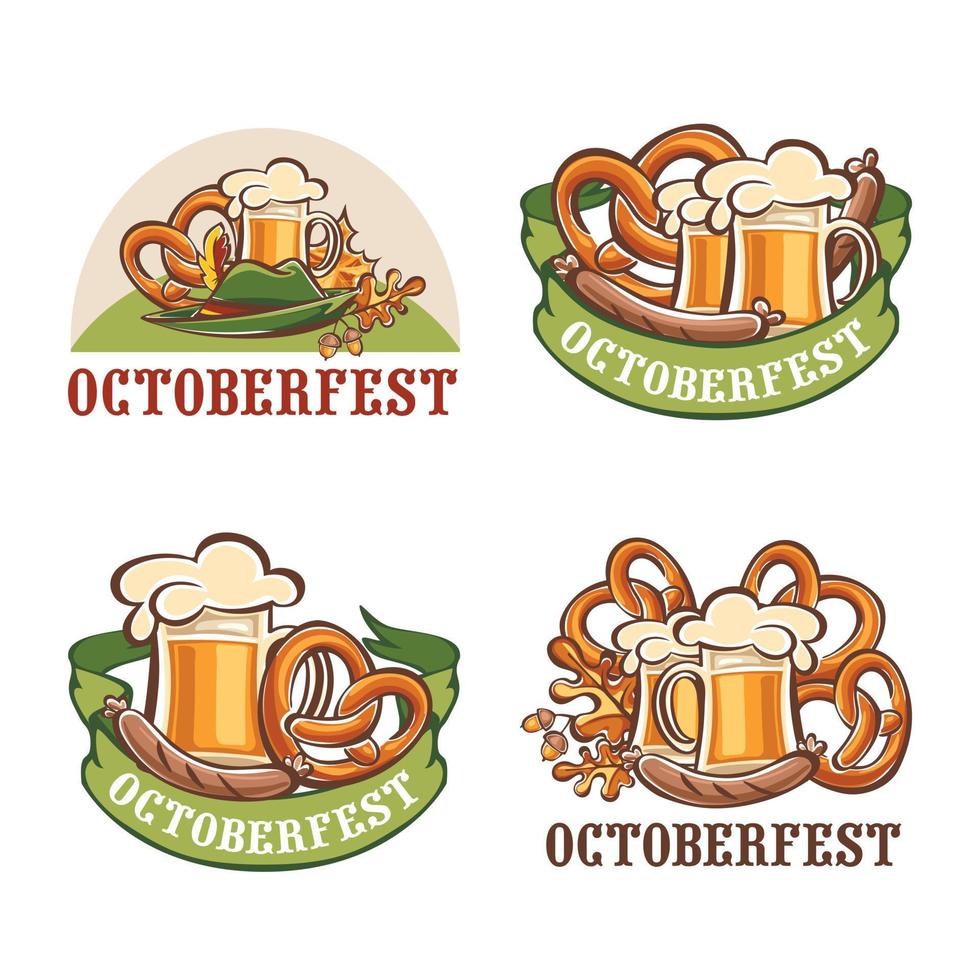 conjunto de iconos del logotipo de la cerveza octoberfest, estilo de dibujos animados vector