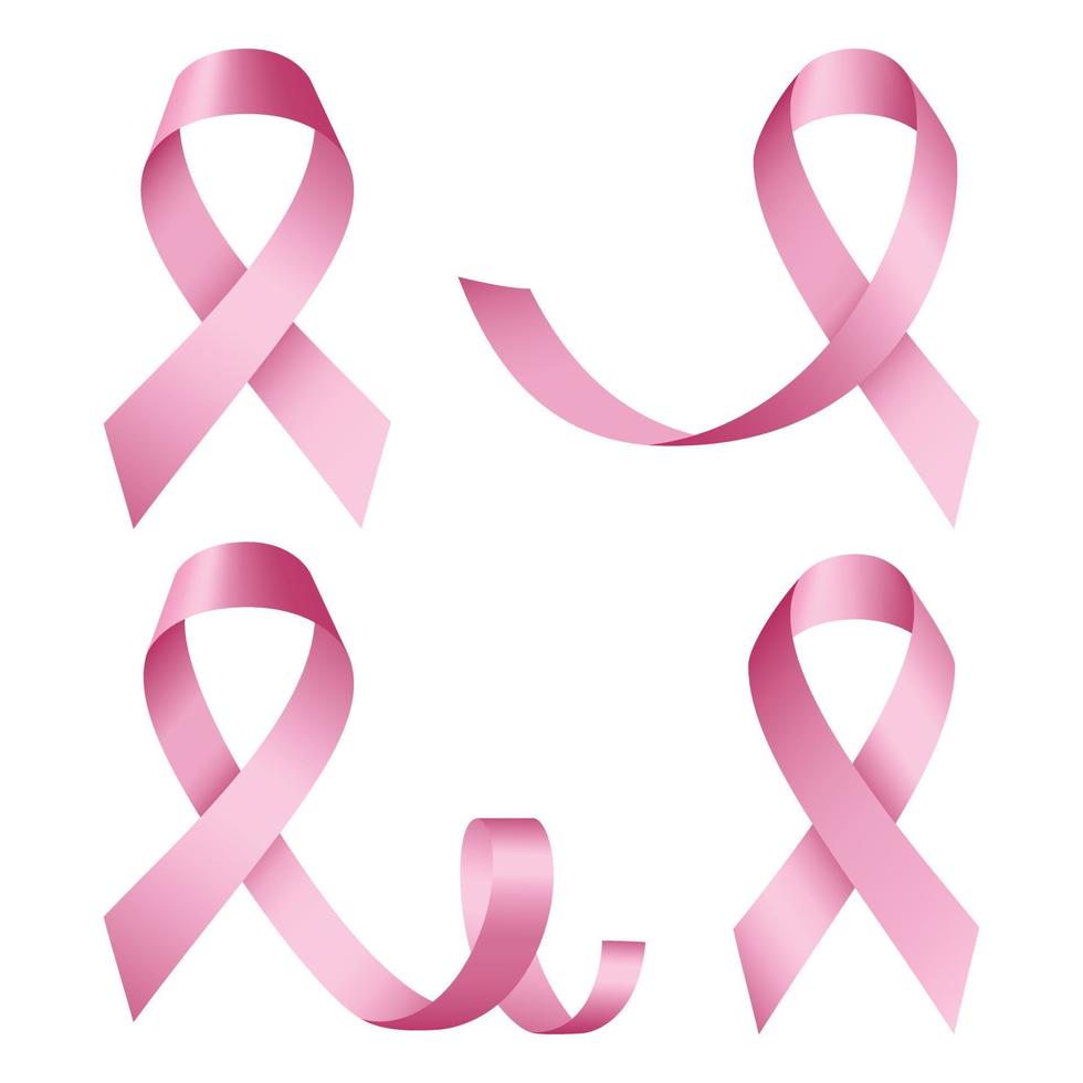 Breast cancer icon set, realistic style vector