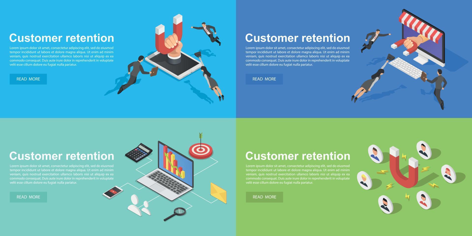 Customer retention banner set, isometric style vector