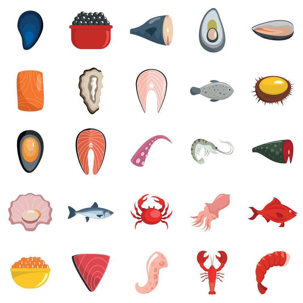 Seafood fresh fish food icons set vector isolated