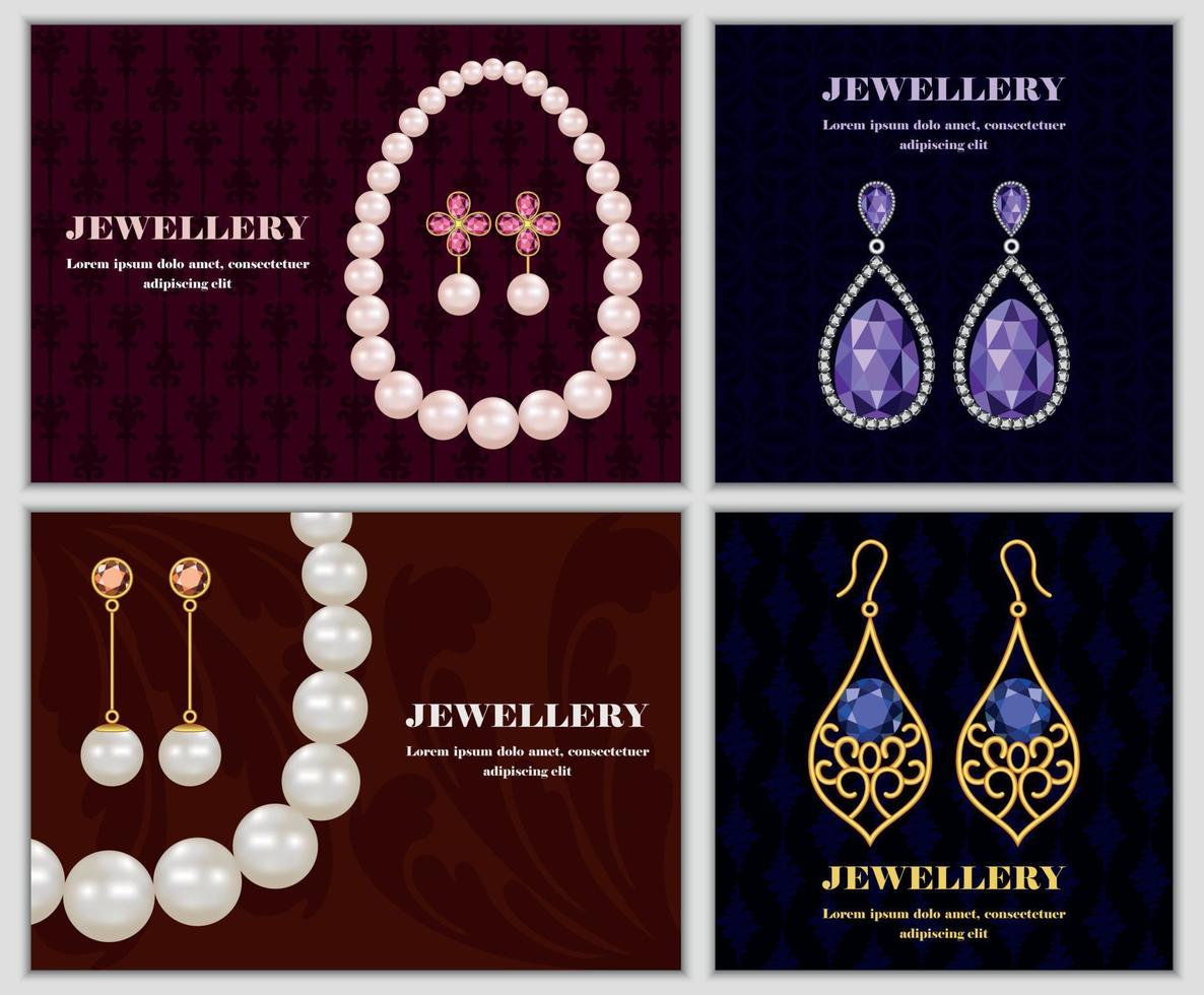 Jewellery banner concept set, realistic style vector