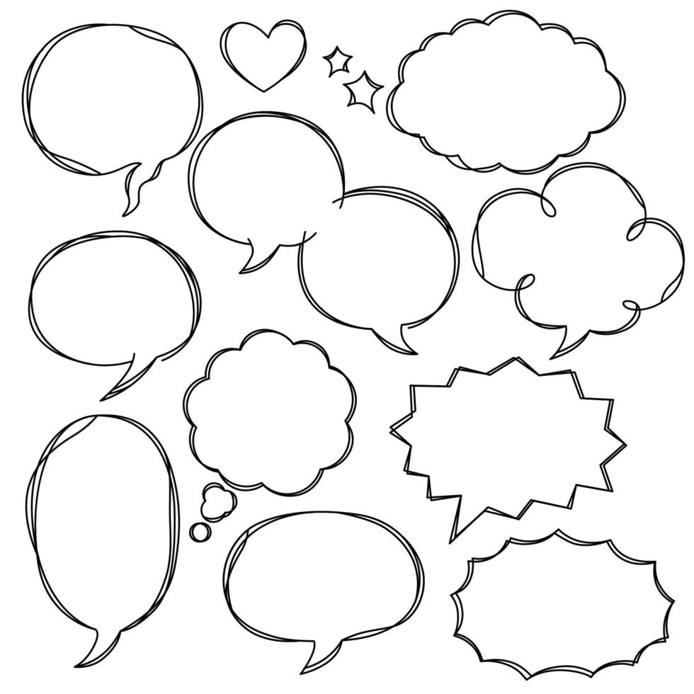 Set of empty comic bubbles with sketch effect vector