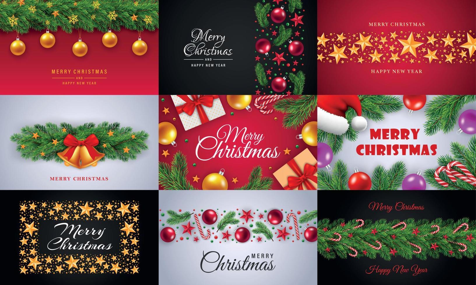 celebre el conjunto de banners de feliz navidad, estilo realista vector