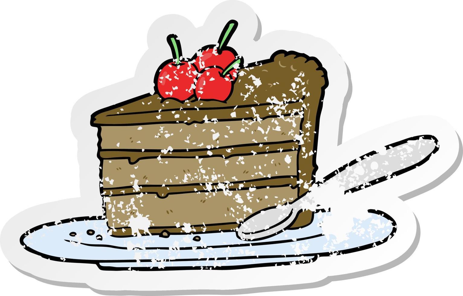 distressed sticker of a cartoon chocolate cake vector