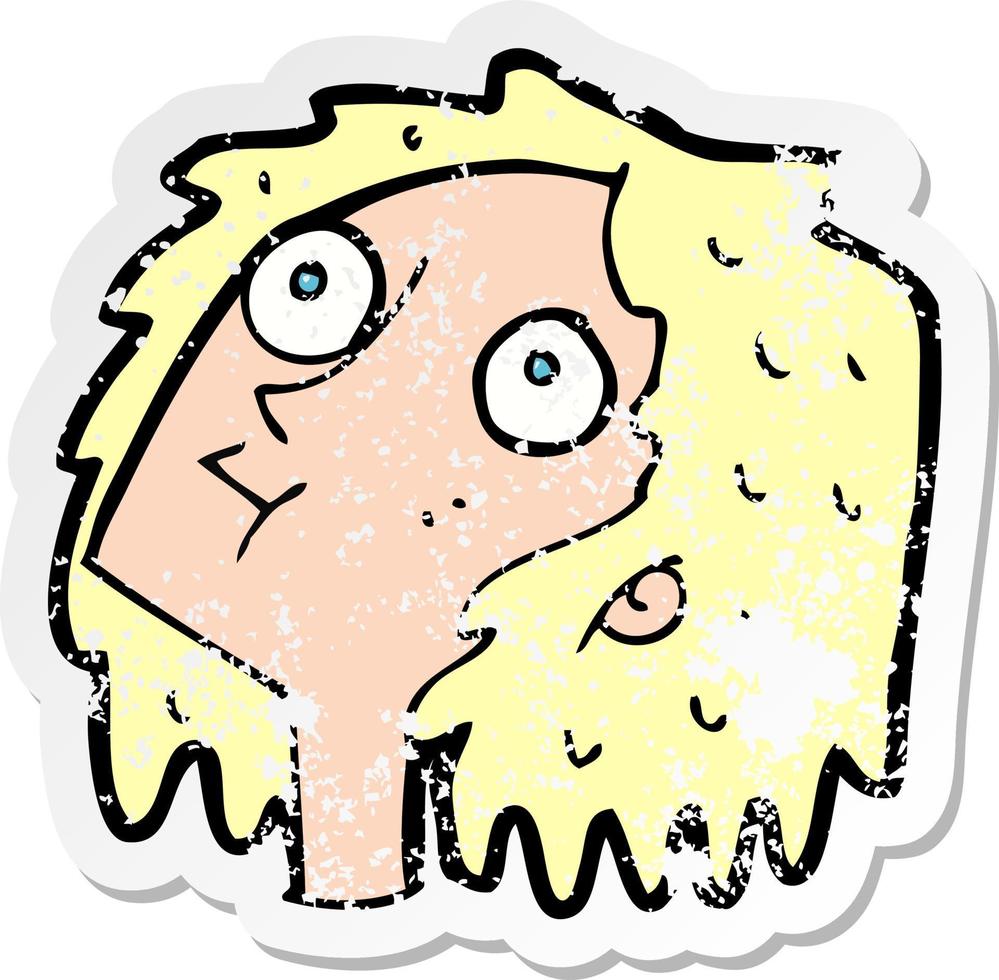 retro distressed sticker of a cartoon staring woman vector