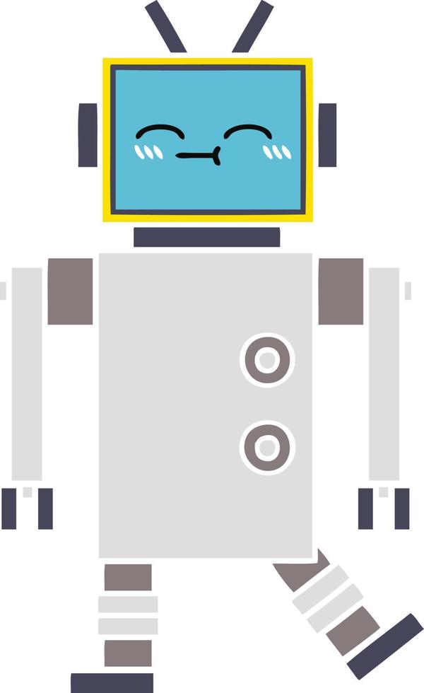 flat color retro cartoon robot vector