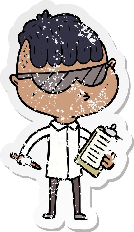 distressed sticker of a cartoon boy wearing sunglasses vector