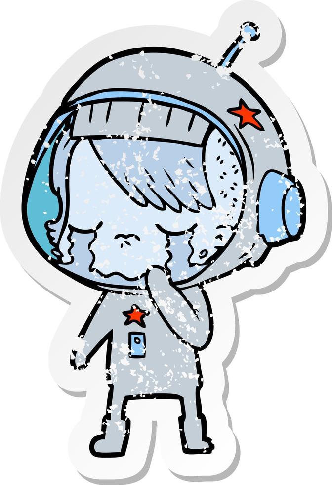 distressed sticker of a cartoon crying astronaut girl vector