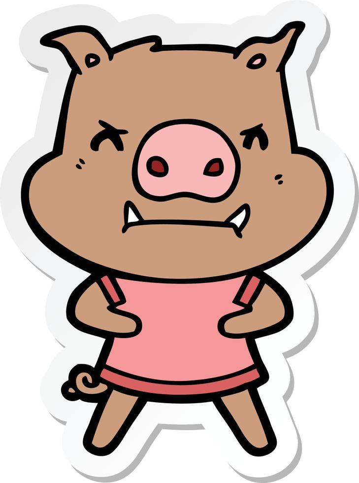 sticker of a angry cartoon pig vector