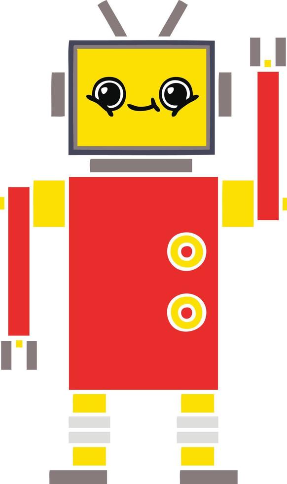 flat color retro cartoon robot vector