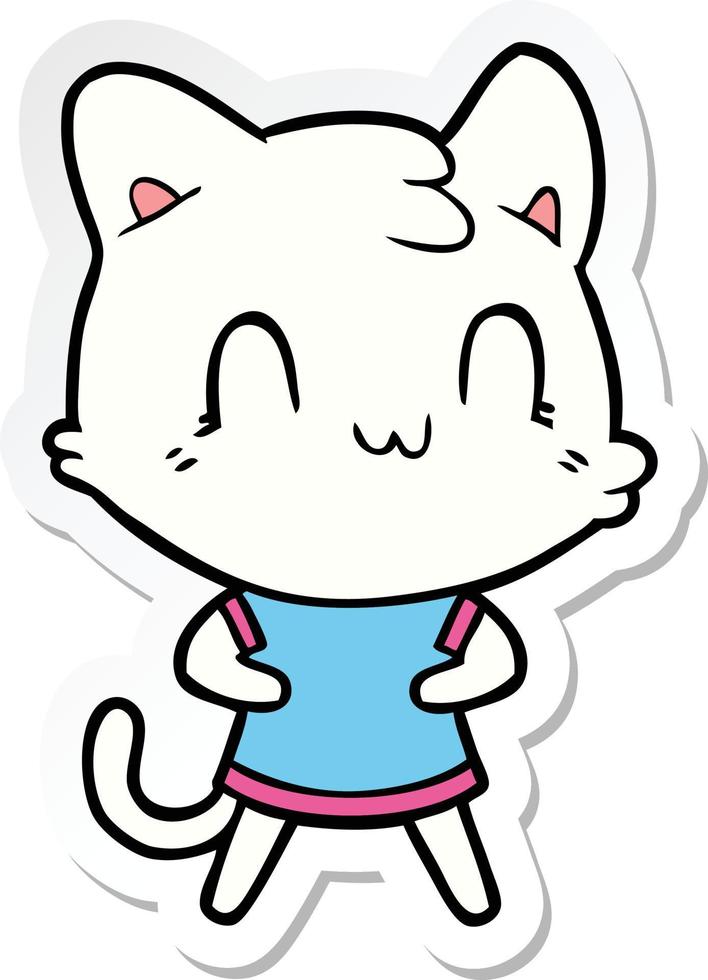 sticker of a cartoon happy cat vector