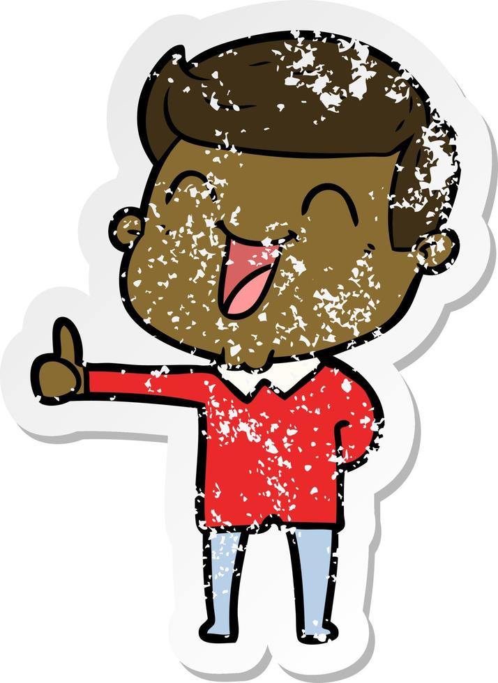 distressed sticker of a cartoon man laughing vector