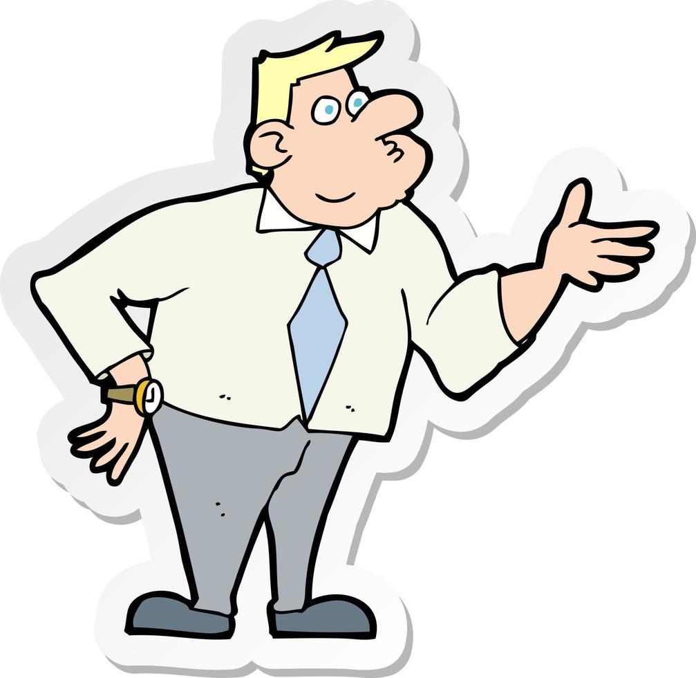 sticker of a cartoon businessman asking question vector