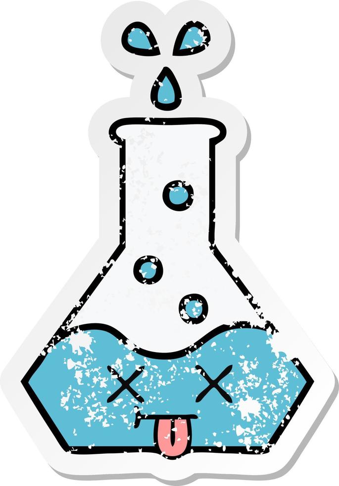 distressed sticker of a cute cartoon science beaker vector