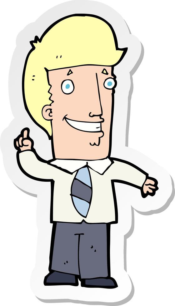 sticker of a cartoon office man with idea vector