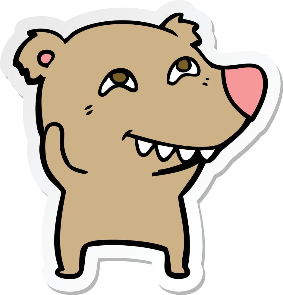 pegatina de un oso de dibujos animados que muestra los dientes vector