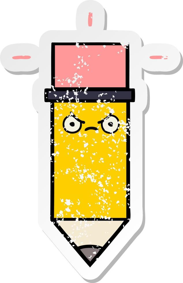 distressed sticker of a cute cartoon pencil vector