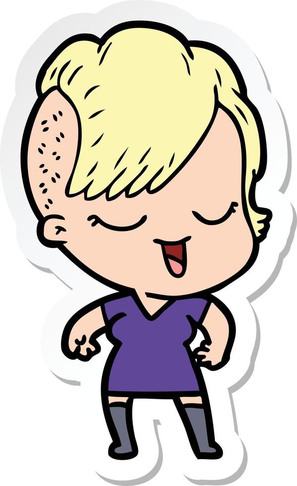 sticker of a happy cartoon girl vector