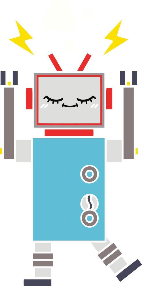 flat color retro cartoon dancing robot vector