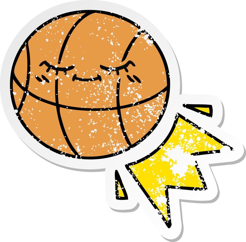 pegatina angustiada de un lindo baloncesto de dibujos animados vector