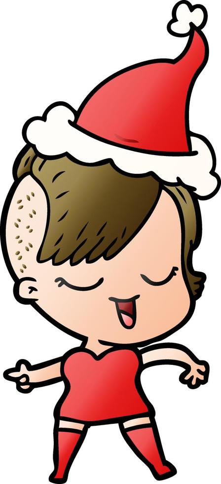 happy gradient cartoon of a girl wearing santa hat vector