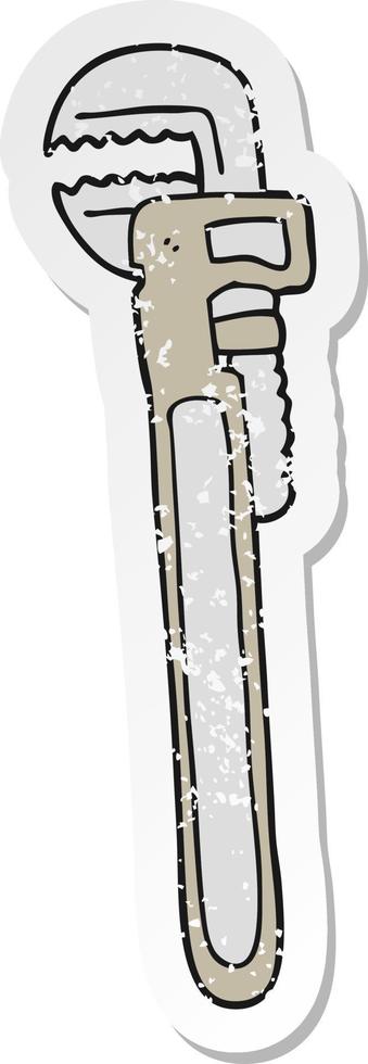 distressed sticker of a cartoon adjustable wrench vector