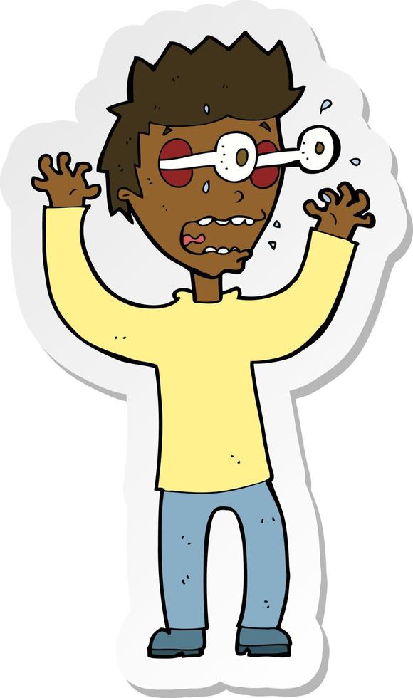 sticker of a cartoon terrified man vector