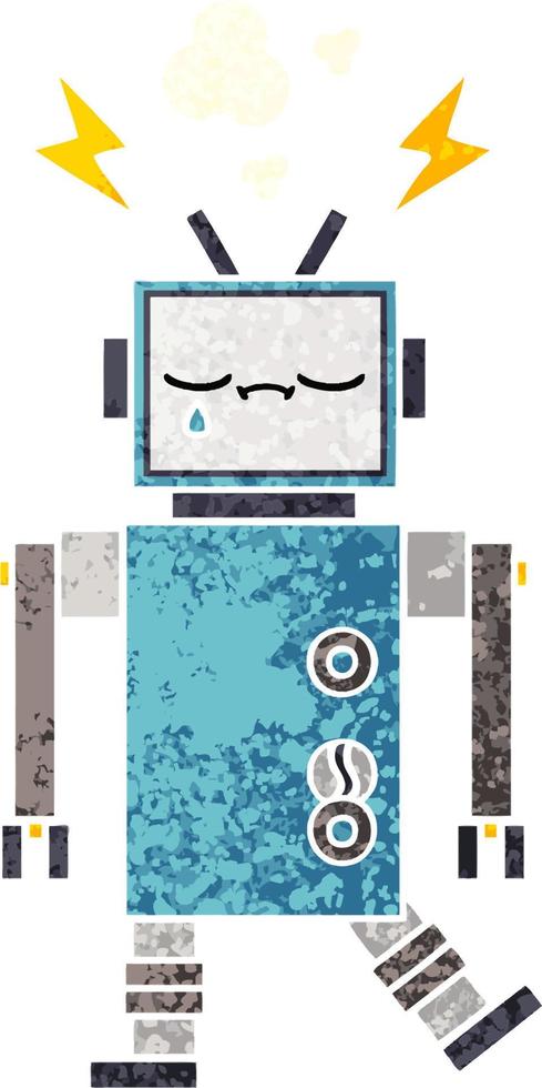 retro illustration style cartoon robot vector