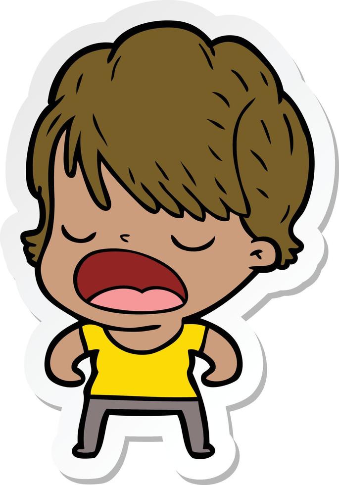 sticker of a cartoon woman talking vector