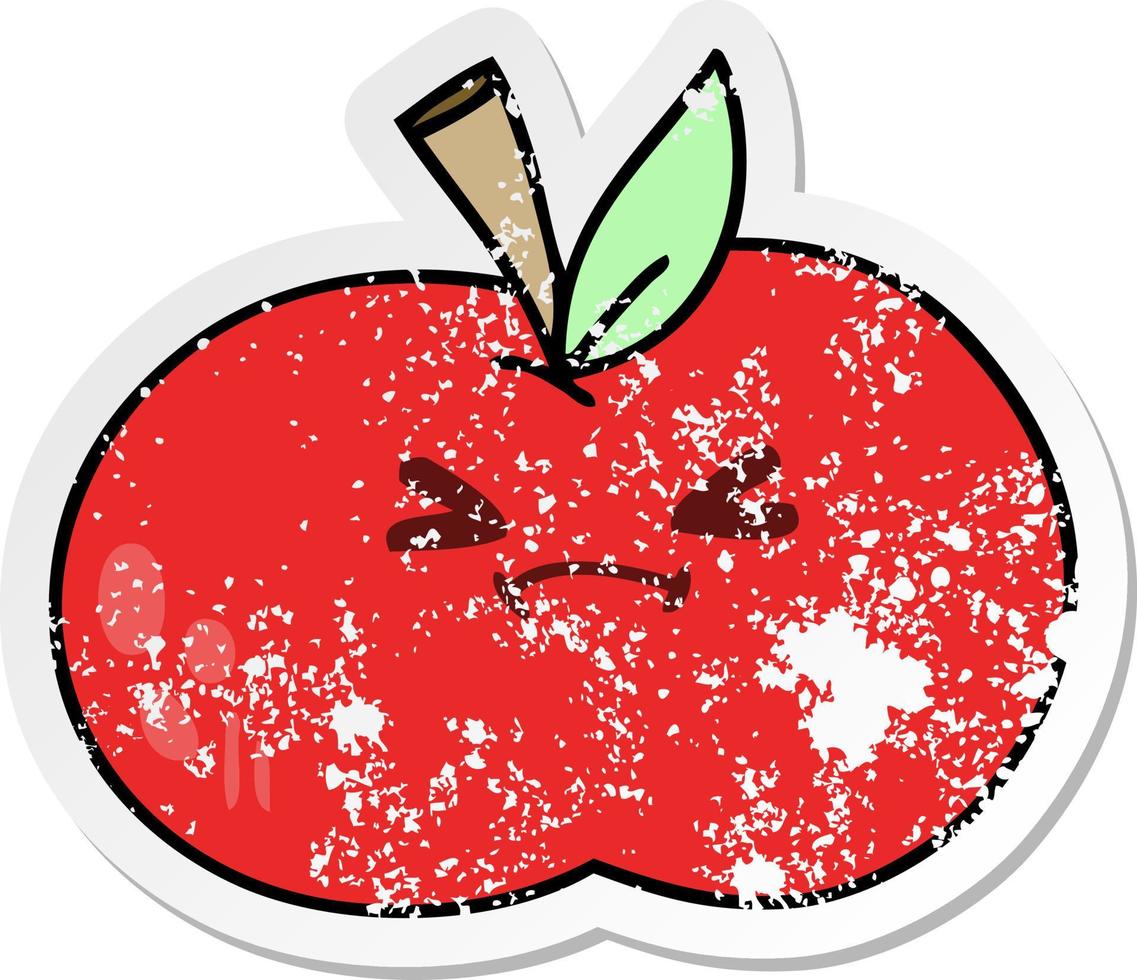 distressed sticker of a quirky hand drawn cartoon apple vector