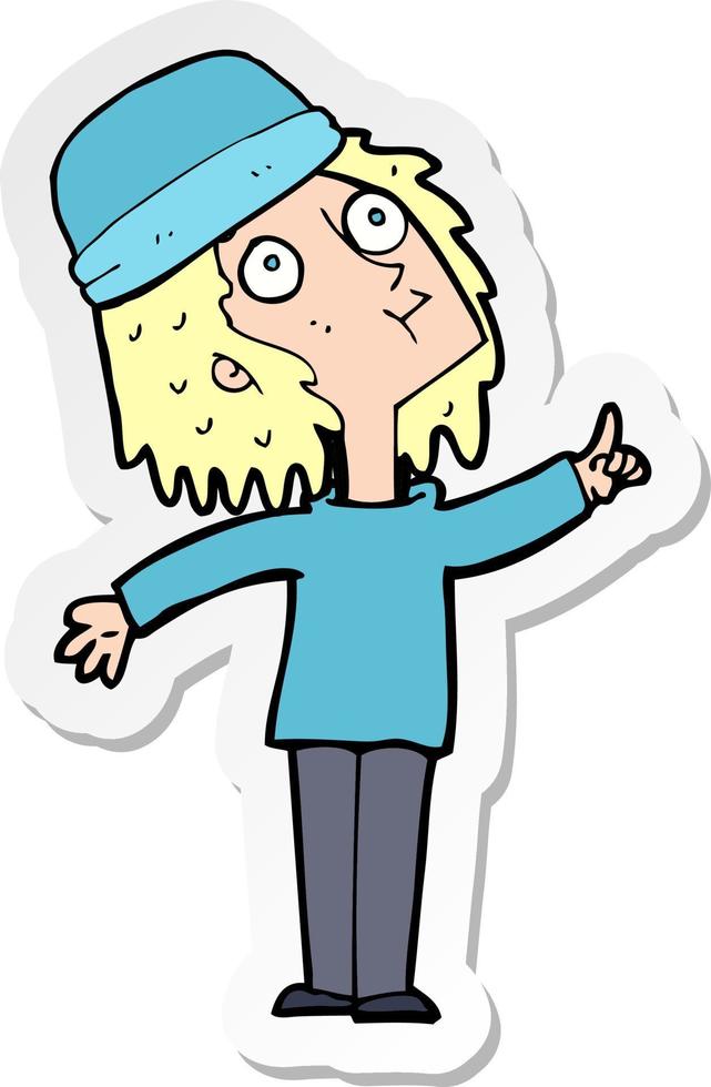 sticker of a cartoon woman wearing winter hat vector