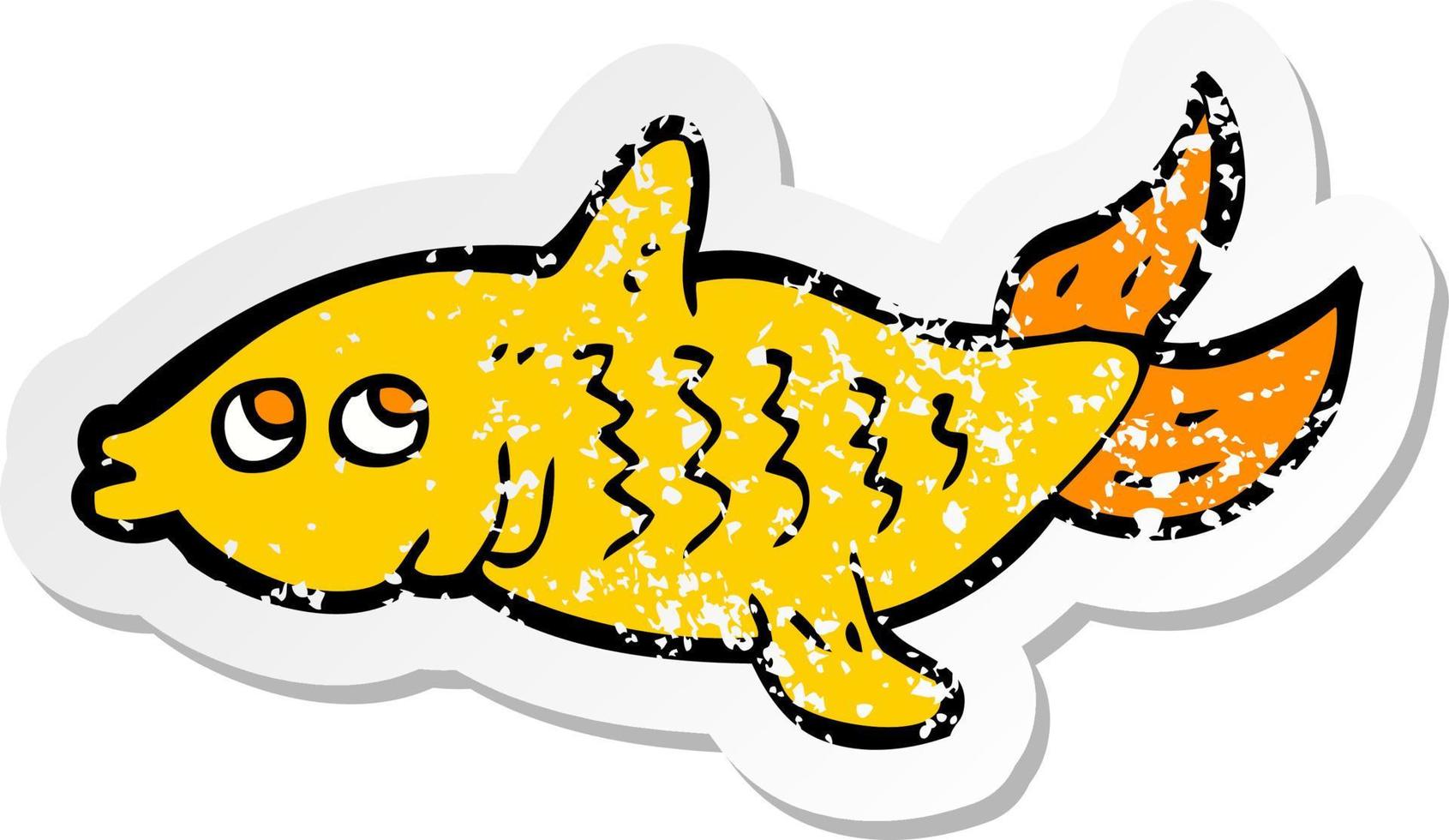retro distressed sticker of a cartoon fish vector