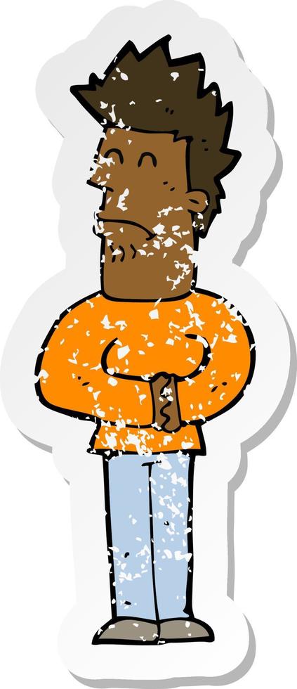 retro distressed sticker of a cartoon nervous man vector