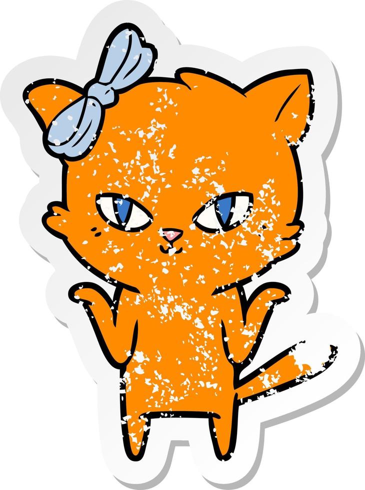 distressed sticker of a cute cartoon cat vector