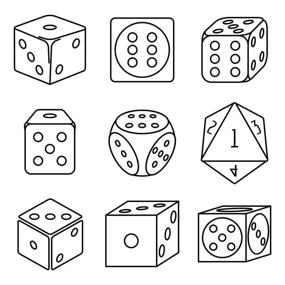 Play dice icons set, outline style vector